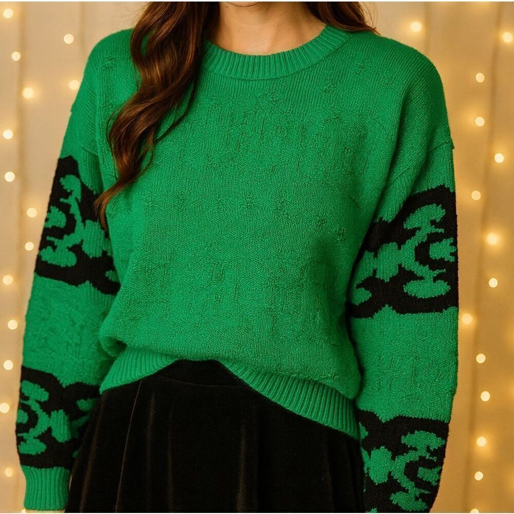Vintage 80’s 100% Cotton Kelly Green Retro Pullover Sweater Size M